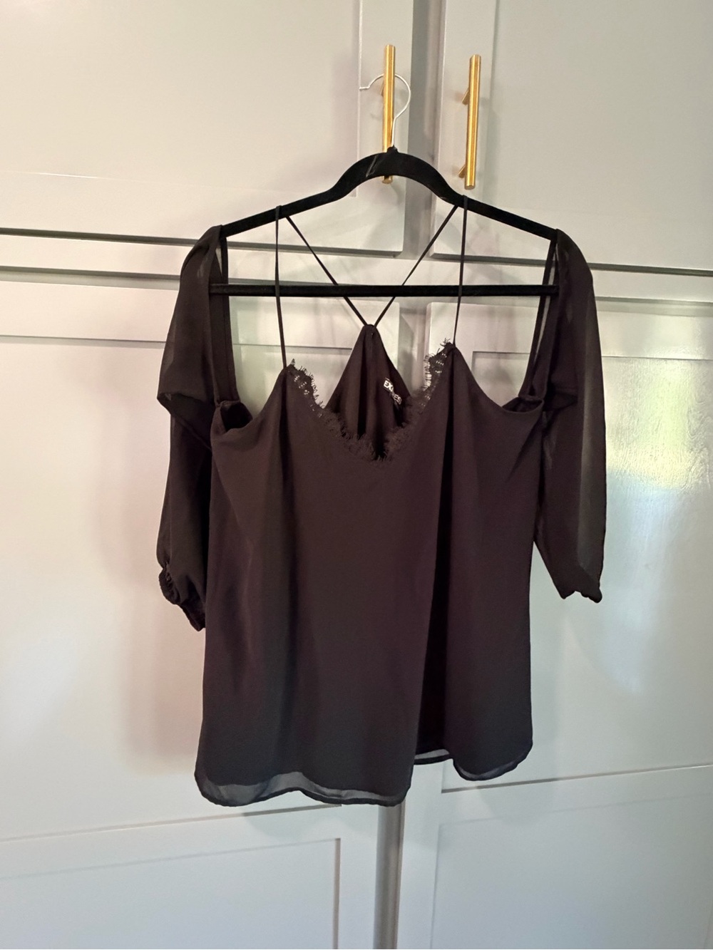 Express Black Lace-Trim Cold Shoulder Camisole